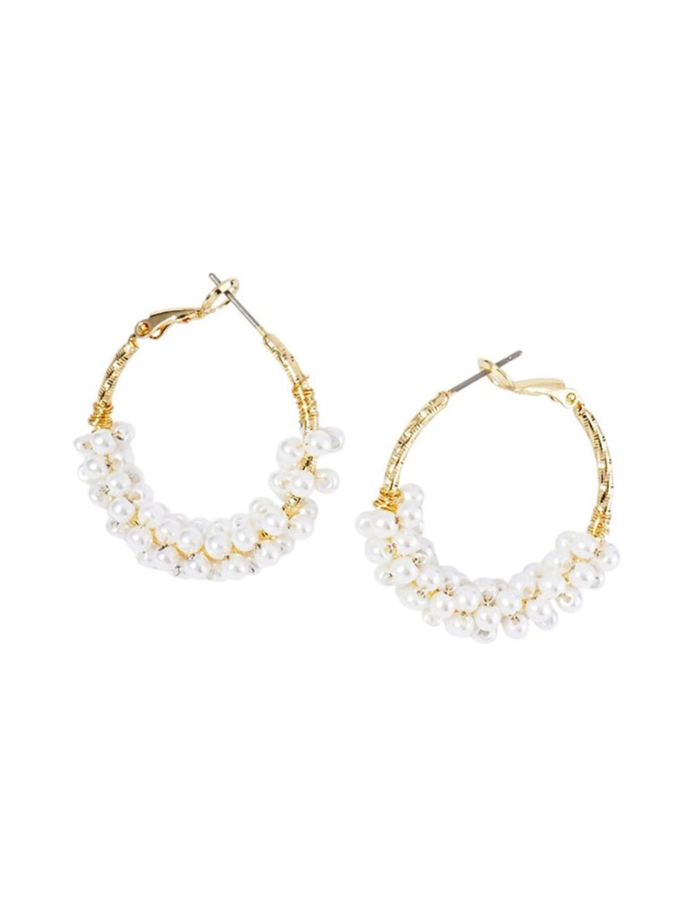 Tigerstars Gold Pearly Cluster Beaded Hoop Earrings